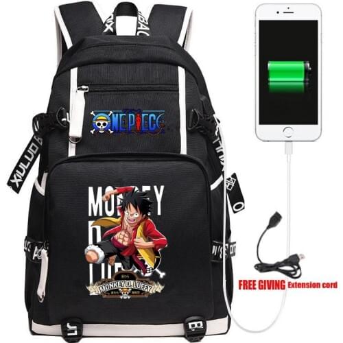 New Anime One Piece USB Backpack Unisex Travel Shoulder Laptop Bags Cartoon Teens Kids Student School Bags Bookbag