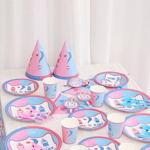 Disposable Paper Tableware Supplies Powder Blue Plates Cups Tablecloth Boys Girls Gender Reveal Party Birthday Decoration Props