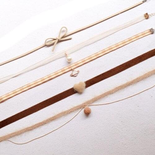Khaki Color Velvet Choker Necklaces for Women Girls Korean Style Cute Heart Short Clavicle Necklace Collares Jewelry Gifts FS57