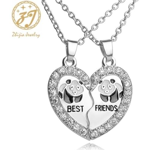 Zhijia Panda Best friends forever Necklace For women cute animal panda BFF Necklace Rhinestone Heart Friendship Jewelry