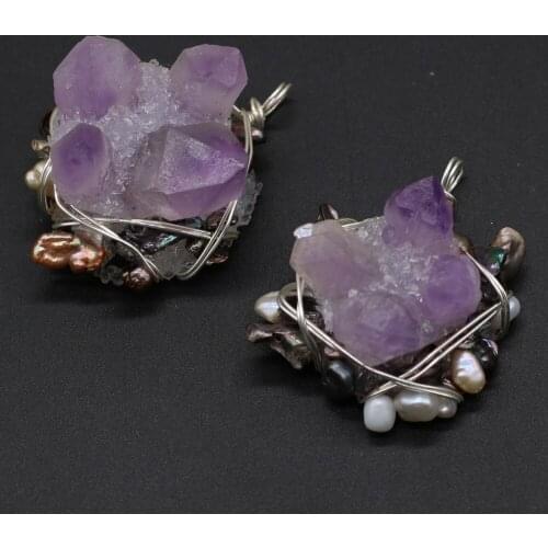 Natural Stone Pendants Reiki Heal Amethysts Irregular Charms for Jewelry Making Women Elegant Necklace Earrings Gifts