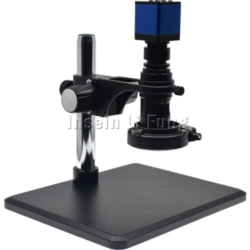 HD 1080P 60FPS HDMI Industry Video Microscope Camera+10X-200X Adjustable Zoom C-mount Lens+144 LED Light Source+Workbench