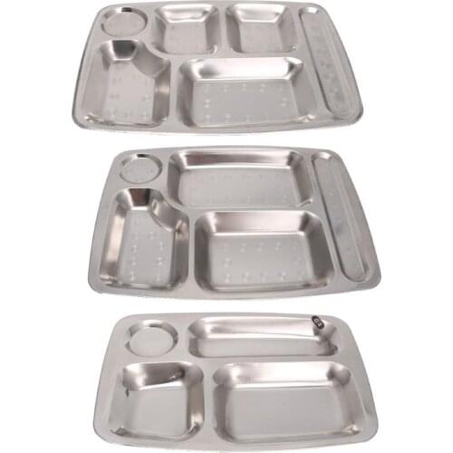 Stainless Steel Divided Dinner Tray Kids Snack Tray School Canteen Food Lunch Box Plate 4/5/6 Grids Meal Dish