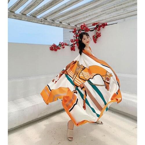 190X140CM Luxury Brand Scarf European Twill Cotton Women Scarf Shawls Summer Beach Towel Travel Dress Scarf Fashion Printing