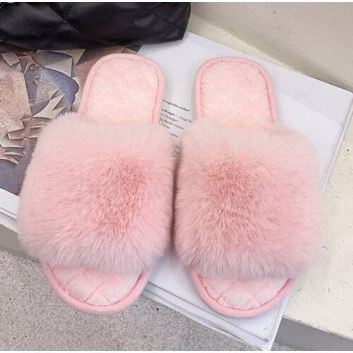 Furry Slippers Women 2021 Female Indoor Home House Flat Shoes Casual Slipper Plush Slip On Open Toe Ladies Slides Fashion 2021