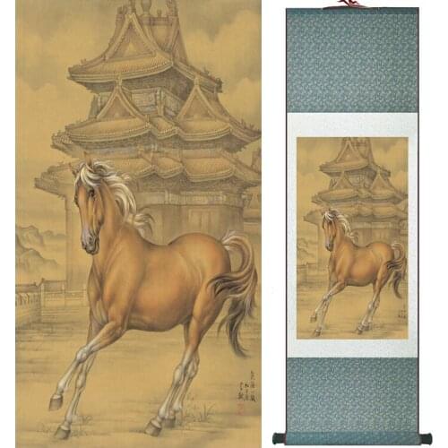 Traditional Chinese art painting Horse art painting Silk scroll art painting Horse painting 042004
