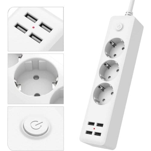 EU Power Strip Socket 2500w with 4 USB Charging Ports Outlet 5V 2.3A for Home Office Plug