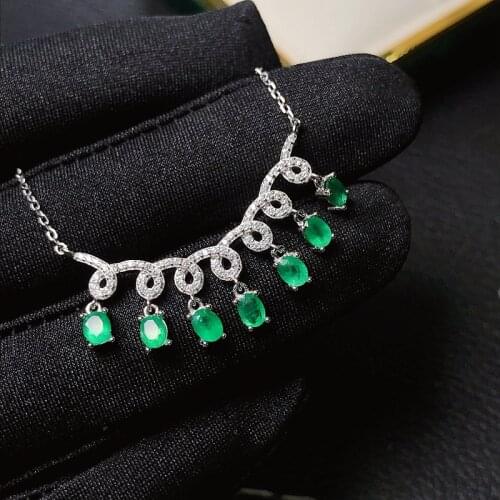 This years most popular style natural emerald necklace 925 silver fashion girls simple fashion