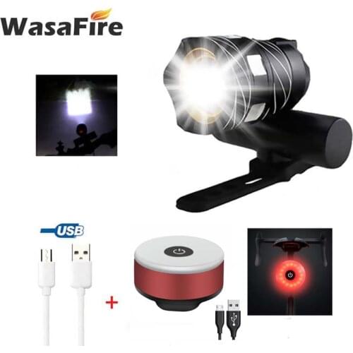 15000 Lumens T6 Waterproof Bicycle Front Rear Light Set Zoom Bike Headlight USB Rechargeable MTB Bike Back Lamp Cycling Lanterna