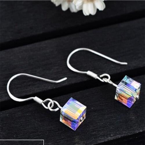Bright Crystal Square Drop Earrings For Women Jewelry Trendy Silver 925 Women Earring Accessories Female Princess Birthday Gift