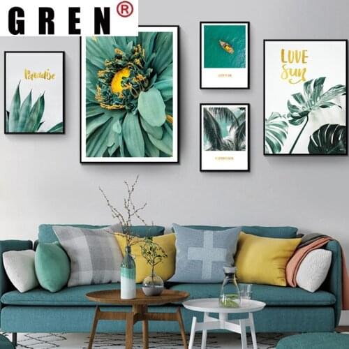 GREN Flower Leaf Plant Boat Green Theme Canvas Poster Nordic Print Scandinavian Wall Art Painting Decor Pictures Home Decor