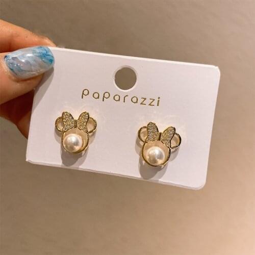 Korean Version Of Earrings 2021 New Forest Cute Bow Crystal Pearl Earrings Womens Fashion Net Red Wild Earrings Sale Orecchini