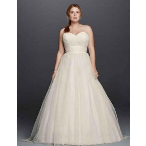 Plus Size Strapless Sweetheart Tulle Wedding Dress Removable Crystals Sash Beautifully Pleated Bridal Gown vestido de noiva