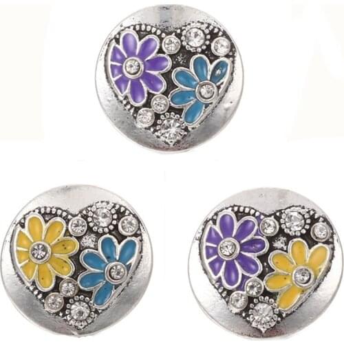 10pcs/lot Flower Loveheart Gold Snap Jewelry Rhinestone Metal Snap fit Charm 18mm Snap Buttons Bracelet Bangle Jewelry Accessory