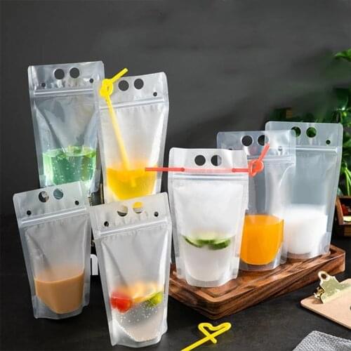 10pc Clear Zipper Plastic Pouches Drink Bags Disposable Vertical Zipper Drink Bottle Juice Liquid Packaging Drinking Bags