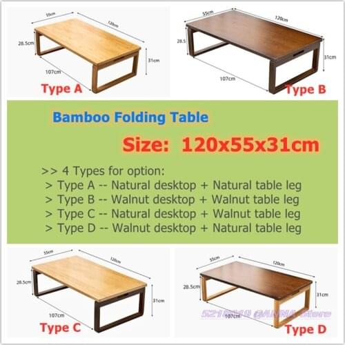 2020 Quality Bay Window Table 120x55x31cm Cool Coffee Folding Desk Home Furniture Japanese Style Bamboo Supplies Walnut Desktop