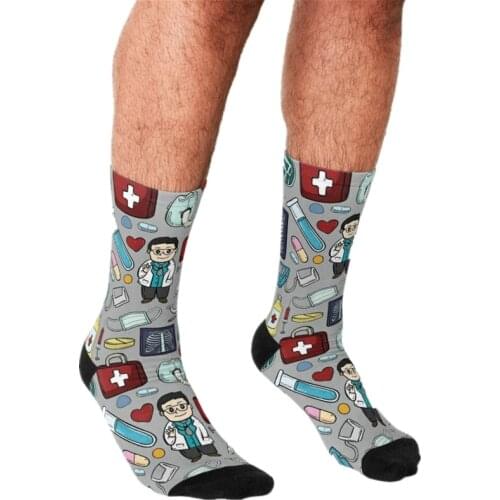 2021 Funny Mens socks Fun Medical Cartoons pattern Printed hip hop Men Happy Socks cute boys street style Crazy Socks for men