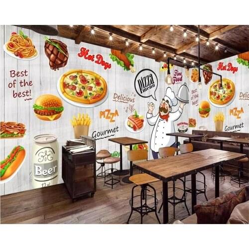 Beibehang 3d wallpaper restaurant western delicious pizza shop wallpaper cartoon hand drawn retro vintage coffee background wall