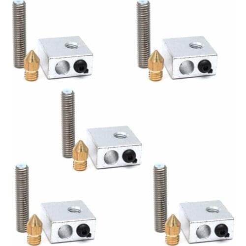5pcs/lot 1.75mm Throat Tube 0.4mm Extruder Nozzle Print Head Heater Block Hotend For Mk8 Makerbot Anet A8 3D Printer Accessory