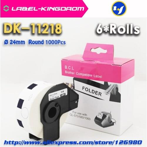 6 Rolls Generic DK-11218 Label Compatible for Brother Label Printer Diameter 24mm Round All Come With Plastic Holder