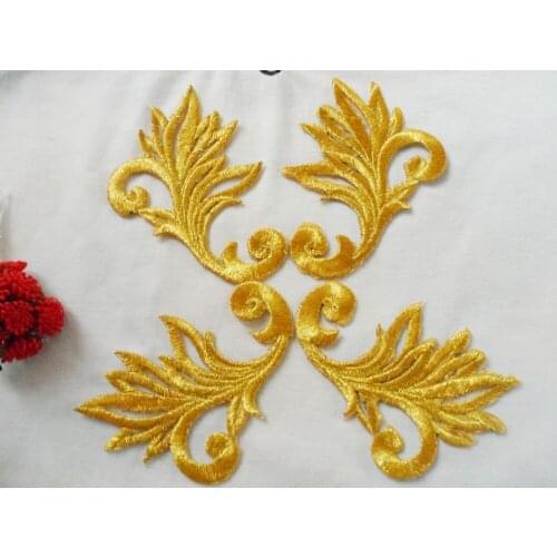 7*10 cm gold leaf iron on embroidery patch with hot melt adhesive as raw material for dress clothes DIY