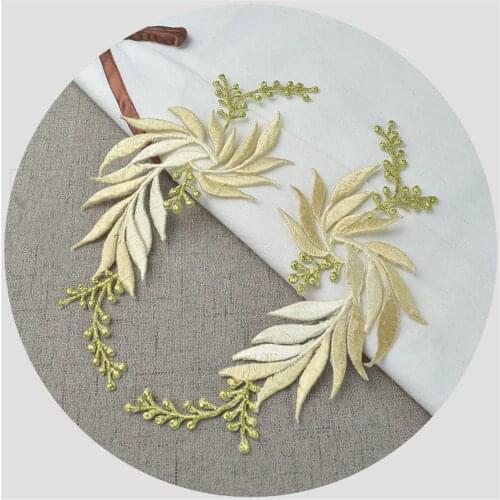 1 Pair 17 x 7.5cm Leaf Embroidered Costume Patches Applique for Clothing Applique Iron On Patches Accessory Stickers On Clothes