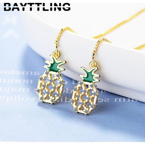 BAYTTLING 105MM 925 Sterling Silver Golden Pineapple Drop Tassel Earrings For Women Fashion Wedding Jewelry Gifts