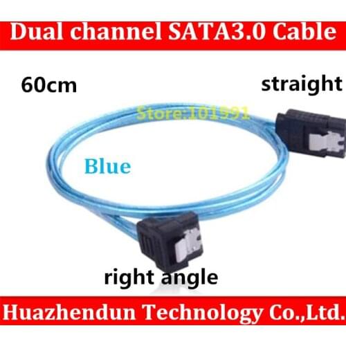 Free Shipping Dual channel SATA3.0 Cable Data Cable 60CM Blue Straight and right angle