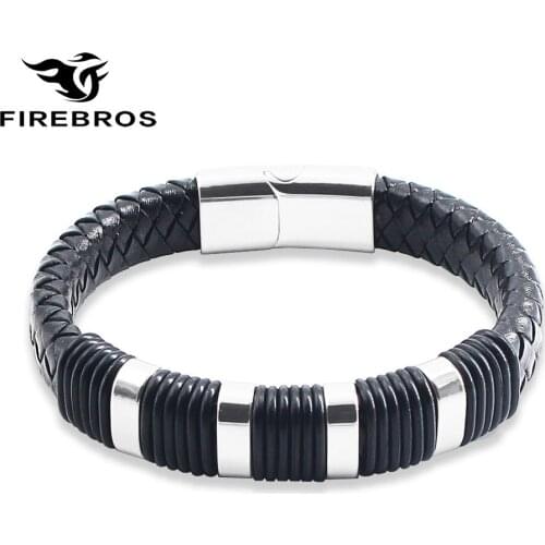 FIREBROS 2021 New 316L Stainless Steel Magnetic Clasp Genuine Leather Charm Bracelets Bangle Men Women Jewelry Gift Dropshipping