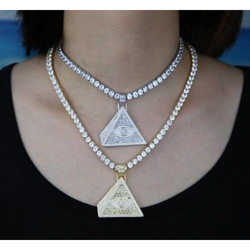 Iced out bling 5A CZ tennis chain pyramid pendant necklace for women hip hop bling women jewelry 15" 16"