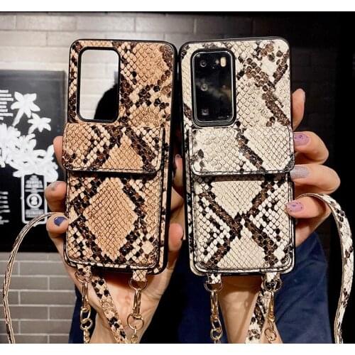 Snake Skin Pattern Crossbody Case For Huawei P40 P40 Pro P30 Mate 30 Pro PU Leather Cards Pocket Wallet Phone Cases Back Cover