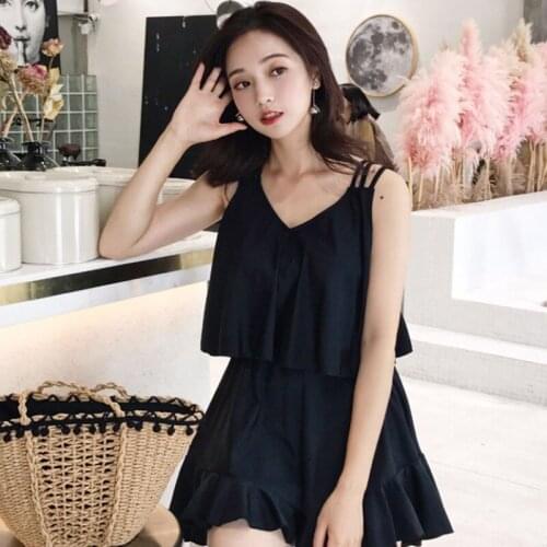 Black Female Swimwear 2020 New Sexy Casual Women One-Piece Swimsuit Ruffles Decoration