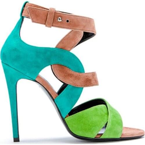 Colorful Mixed Color Summer Women Sandals Sexy Thin High Heel And Open Toe Buckle Strap Party Women Shoes Sandals