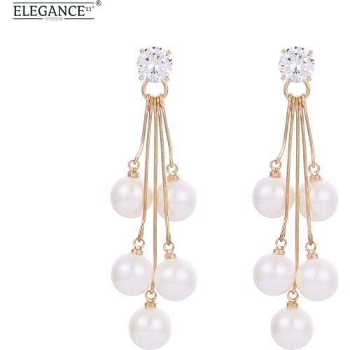 Elegance Baroque Rhinestone Earring White Simulated Pearl Ball Pendant Party Jewelry Gift Gold Tassel Earrings Valentiness Gift
