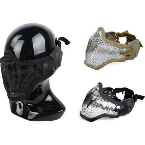 BK KK TMC Airsoft Paintball CS Game Camouflage Cover Tactical Wire Mesh Half Face Cover with Ear Protection
