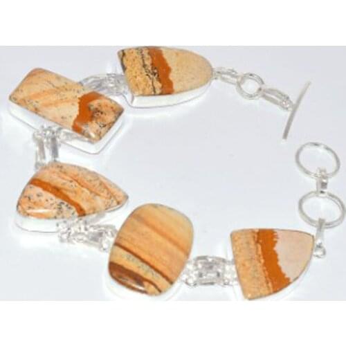 Picture Jaspers Bracelet Silver Overlay Over Copper , 24.3 cm, B3615