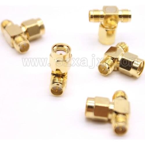 JX connector wholesale 100PCS SMA T type connector RP-SMA male to 2 RP-SMA female 3 way Splitter screw the needle connector