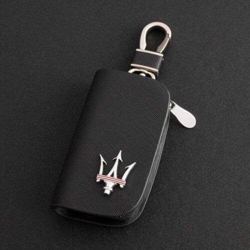 Leather Car Key Case Cover Protector For MasMaserati Ghibli Quattroporte Granturismo Levante Coolest Car Logo Key Cover Keychain