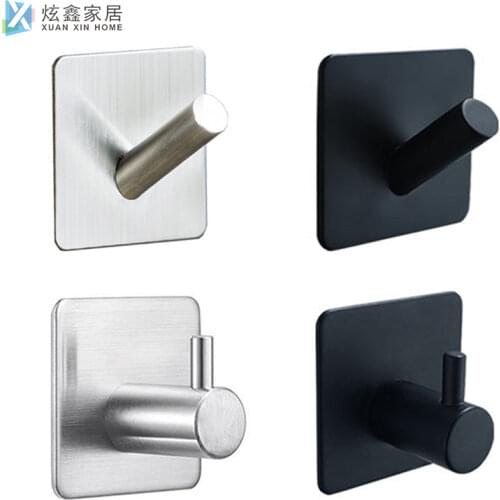 Bathroom Hook Black Stainless Steel Strong Viscose Hook Kitchen Storage Shelf Brushed Row 3M Sticker Hardware Accessories