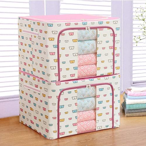 Mcao Foldable Storage Box Large Capacity Clothing Organizer with Steel Frame Transparent Window Handles Cartoon Container TJ3652