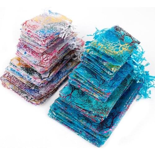 10/50pcs 7x9cm 9x12cm 10x15cm Colorful Organza Bags Jewelry Packaging Bags Wedding Favor Pouches Drawstring Gift Bags