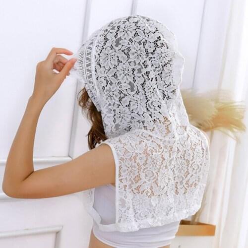 Women Girls Crochet Hollow Floral Lace Fake Collar With Hoodie Cap Fairy Pullover Half-Shirts Sweater Decorative Sunscreen Hat