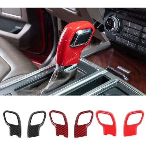 Interior Car Mouldings for Ford F150 2015-2021 Gear Shift Knob Cover Decoration Trim ABS Red Carbon Fiber Assessoires