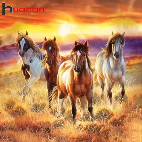 Huacan Diamond Mosaic Embroidery Horse 5D Diamond Painting Kit Animals Picture Of Rhinestones Decoration For Home