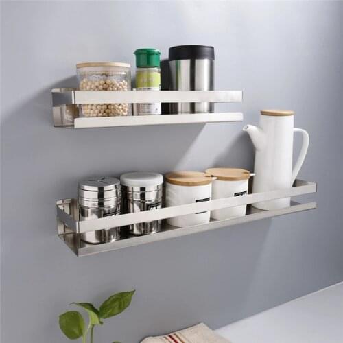 20/30/40/50cm Wall-Mounted Punch-Free Kitchen Seasoning Rack Spices Storage Shelf Home Bathroom Shower Shampoo Organizer Holder