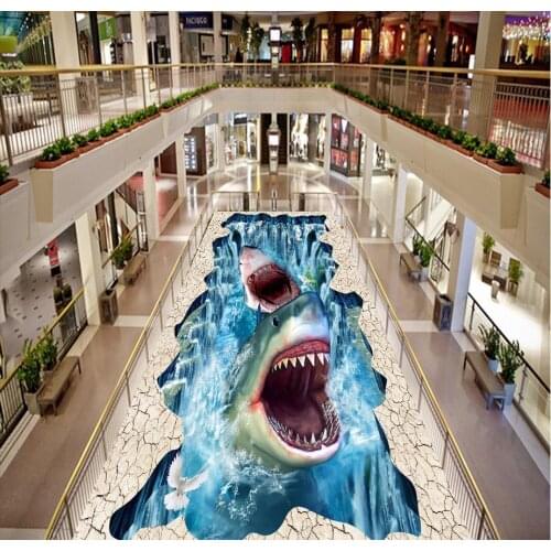 Beach floor murals in wall stickers 3D wallpaper floor for living room Waterproof floor mural painting dolphin