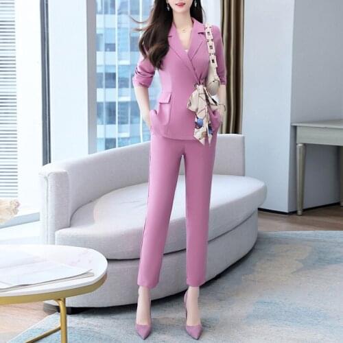 New Women Spring Autumn Womens Set Slim Belt Blazers Pencil Pants Suit Two Piece Set Office Lady Casual Outfits Uniform