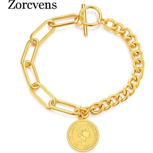 Modyle New Fashion Women Chain Bracelets With Coin Tag Stainless Steel Charm Bracelets For Woman Jewelry Wholesale