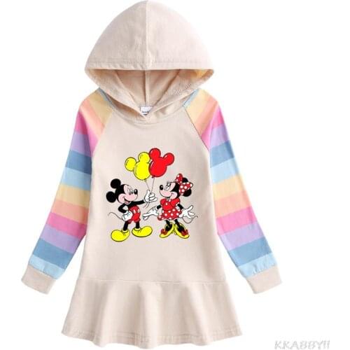 Disney Mickey Autumn Girls Hoodies Dress Cartoon Ruffle Dress Cotton Kids Clothes Childrens Dresses Clothing