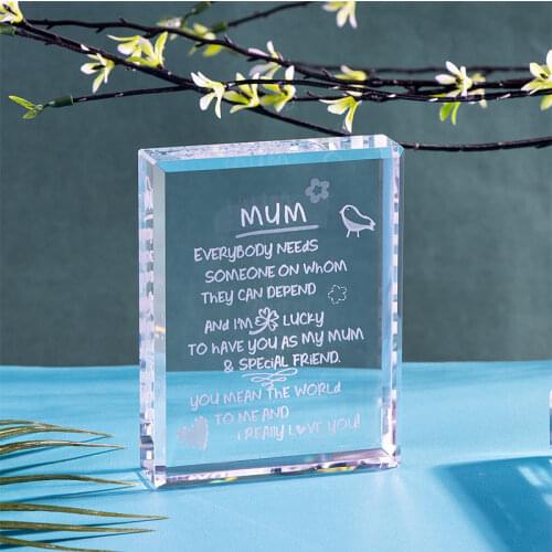 Gift for Mum Engraved Crystal Blocks Mum I Love You Present for Mothers Day from Son and Daughter